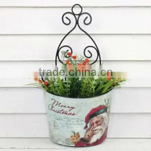 Lovely Half Round Metal Wall Mounted Flower Pot With Santa Clause Face thumbnail-1