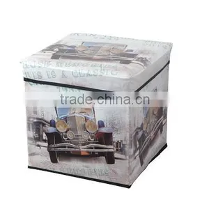 High Quality Car Print Faux Leather Foldable Storage Stool thumbnail-1