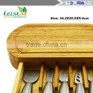 New Design Bamboo Cheese Board Set Professional Manufacturer of Bamboo&wood Items Cheese Board Set Cheese Knives W/cutting Board thumbnail-6