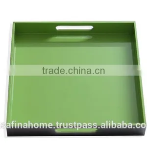 Set of 2 Square Green Colored Lacquer Serving Trays thumbnail-2