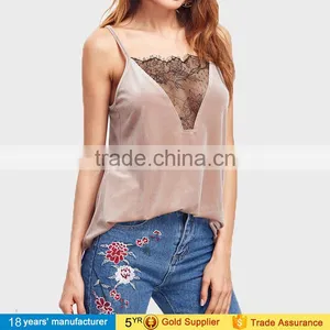 2017 Latest Sexy Sleeveless V Neck Spaghetti Strap Summer Wear Design Velvet Camisole Tops Blouse for Women thumbnail-5