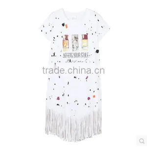 Guangzhou Wholesale Clothing OEM Black Print Short Sleeve Midi Tassels Dress thumbnail-5