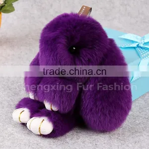 CX-R-10A Fancy Genuine Rex Rabbit Fur Bunny Fur Keychain Bag Charm thumbnail-1