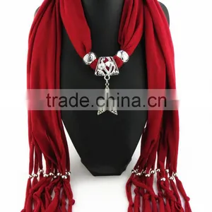 Solid Red Rhinstone Star Pendant Jewelry Scarves DIY Design Long Wrap Necklace Scarves 2016 Jewelry Scarves for Christmas Gift thumbnail-1