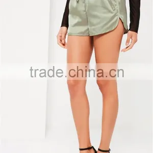 Sexy Women Boxer Shorts Green Silky Zip Detail Runner Shorts Womens Running Shorts Wholesale thumbnail-5