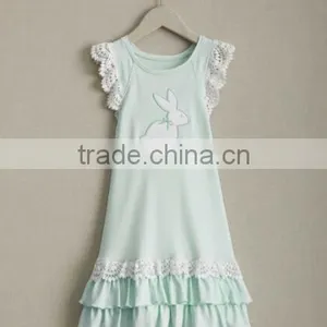 2017 Spring New Arrive Easter Bunny Dress Baby Girls Knitted Cotton Rabbit Appliqued Lace Dress thumbnail-3