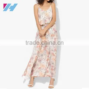 Latest Casual Wear Fashion For Women Spaghetti Straps Double Layered Long Maxi Dress thumbnail-1