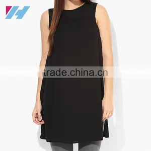 Ladies Simple Fashion Clothing 2016 Sleeveless Black Chiffon One Piece Dress thumbnail-1
