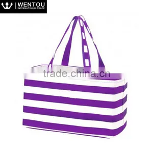 Fashion Women Plain Striped Large Utility Tote Bag thumbnail-4