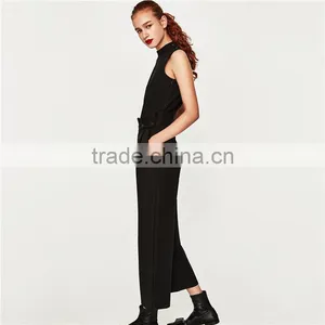 Cotton Sleeveless Long All Black Formal Jumpsuits and Rompers thumbnail-3