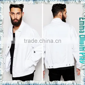 New Korea Mens Soild White Denim Long Sleeves Jackets With Silver Button thumbnail-3