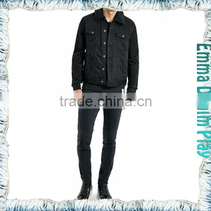 Medium Wash Fur Collar Black Denim Mens Short Jackets thumbnail-3