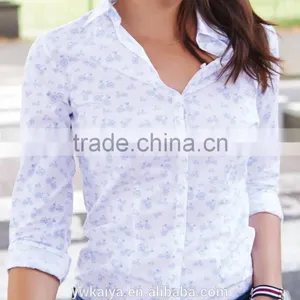 100% Cotton White Flower Print Woven Classic Good Cut Women Blouse thumbnail-1