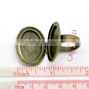 Antique Bronze Oval Pattern Photo Frame Locket Rings Ring Setting thumbnail-2