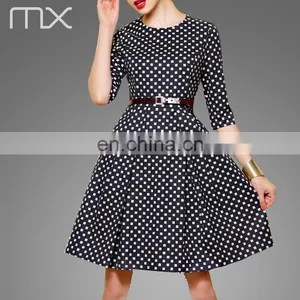 Fashion Ladies Office Mini Dress Half Sleeves Design Dress Black And White Plaid Dress thumbnail-3