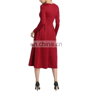 Latest Design Lady Casual Dress Red Fashion Long Sleeve Autumn Dress For Woman thumbnail-4