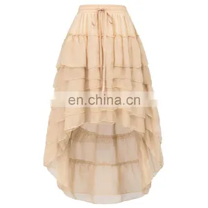 Belle Poque Women Ladies Amelia Steampunk Elastic Waist Ruffled Champange Chiffon Color Cake Skirt BP000227-2 thumbnail-1