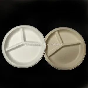 9 Inch Heavy-Duty Plates Low Price Package 100% Compostable 500 Pack 3 Compartment Eco-Friendly Disposable Sugarcane Pulp Bagasse Plates thumbnail-2