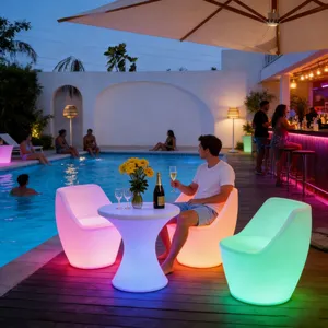 Light up Night Club Lounge Outdoor High Top Cocktail Led Bar Furniture Table and Chairs Led Round Tables for Event Party Garden thumbnail-1