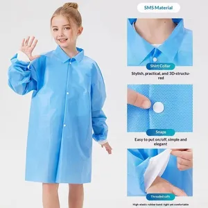 Disposable Children's Lab Coat Non-Woven Isolation Gown Long Sleeves Protective Workwear White Made Non-Woven Fabric thumbnail-4
