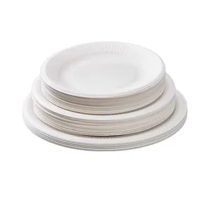 6-12 Inch Bagasse Pulp Molded Round Plate, Disposable Compostable Tableware, Waterproof, Oil-Proof, Microwave Safe, Freezer Safe thumbnail-5