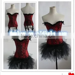Cheap Lady Sexy Burlesque Corset Red Lace up Back Satin Hot Gothic Corset thumbnail-1