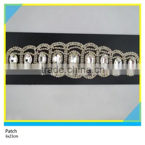 Gold Rhinestone Trimming Jewelry Applique Sew on Banquet Garment Rhinestone Patch 9x19cm thumbnail-3
