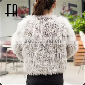 Factory Price Wholesale Fashion Lady's Lamb Knit Fur Jacket /lamb Fur Jacket thumbnail-2