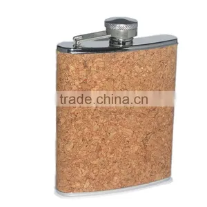 Stainless Steel and Woooden Wrapped Wine Bottle Flask 6oz thumbnail-1