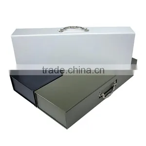 Factory Wholesale Hard Paper Folding Wine Gift Box With Handle . thumbnail-6