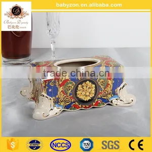 2016 OEM Design Anyique Classic 10"ceramic Tissue Box Cover With Gold thumbnail-1