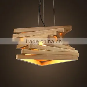 New Chinese Art Geometric Triangle Wood Chandelier Lamp Restaurant Carbon Ash Wood Bedroom Lamp Study Lamp thumbnail-1