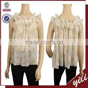 2016 S/S Sleeveless Women Summer Printed Chiffon Blouse thumbnail-1