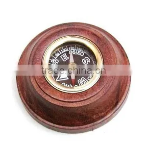 Antique Brass Wooden Gift Compass -wooden Base Compass 13460 thumbnail-1