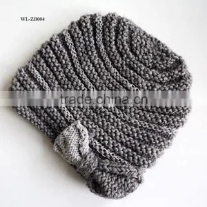 WL-ZB004 100% ACRYLIC KNITTING BEANIE HAT WITH BOW TRIM thumbnail-1