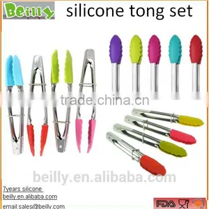 Silicone Stainless Steel Serving Salad & Grill & BBQ Kitchen Tongs Set 2 Pack (9-Inch & 12-Inch) Tongs... thumbnail-1
