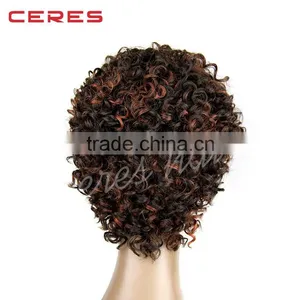 Light Brown Afro Short Curly Synthetic Wig, Short Hair Wig, Rainbow Wig Quality Choice thumbnail-5