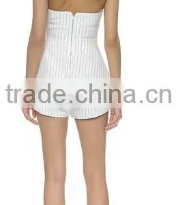 Women Strapless Bright Stripped Pleated Deign Short Jumpsuit With Plastic Bones Inside Visible Back thumbnail-2