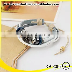 Italian White Leather Bracelet, Leather Skull Bracelets thumbnail-2