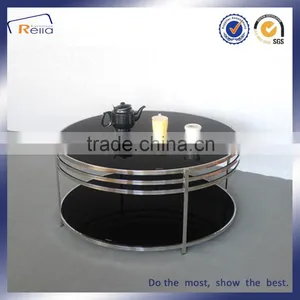 ROUND STAINLESS BLACK MORDEN ART TEMPERED GLASS COFFEE TABLE DOUBLE LAYER GLASS FUNKY CLASSIC TABLE thumbnail-3