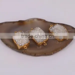 White AB / Purple / Black Druzy Quartz Stone Connector Beads, Rectangle Shape Gold Plated Crystal Drusy Gem Stone Beads thumbnail-6