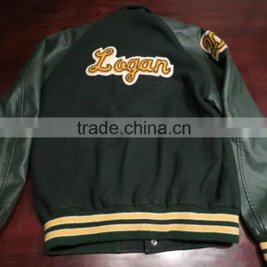 Mens Varsity Letterman, Baseballl Wool With Leather Sleeve Jacket thumbnail-2