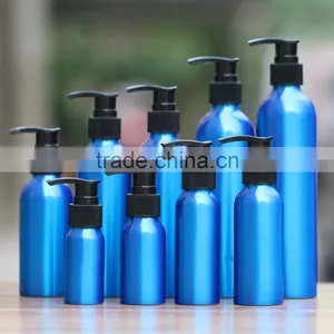 Wholesale 30ML-500ML Blue Aluminum Bottle With Lotion Pump for Cosmetic Packaging Aluminum Pump Bottle thumbnail-1