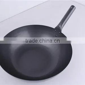 Black Flat Bottom Signle Handle Coating Carbon Steel Cooking Wok thumbnail-5