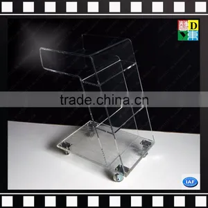 Modern Clear Acrylic Serving Hand Cart With 4 Wheels Acrylic Trolley Coffee Table thumbnail-2