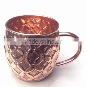 BPA FREE 100% COPPERTISAN MOSCOW MULE MUG, NEW ARRIVAL EMBOSSED BARREL SHAPE PURE COPPER MOSCOW MULE MUG thumbnail-3