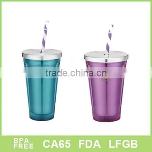 Stock Shape With Aluminum Lid and Triple Color Straw Double Wall Coffee Mugs thumbnail-1