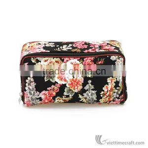 Vietnam Cosmetic Bag With Zip, Flower Pattern Makeup Box Case thumbnail-4