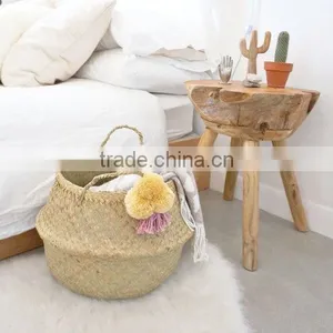 Seagrass Storage Basket With Pompom Panier Boule, Panier Plage, Panier Basket thumbnail-1