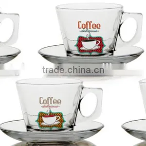 4oz 6oz Glass Caffe Latte Mug Set With Saucer Glass Tea Cup Set thumbnail-1